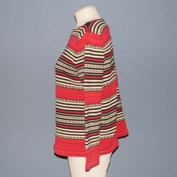 RALPH LAUREN Red Textured Jacquard Stripes Pullover Sweater sz M Petite - Picture 4 of 8